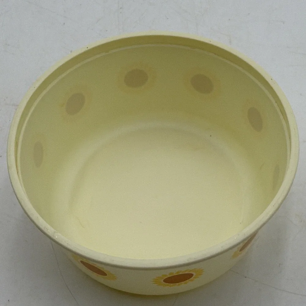 Vintage Parlay Chiffon Butter Tub Container W/Lid Yellow Brown Flowers Retro